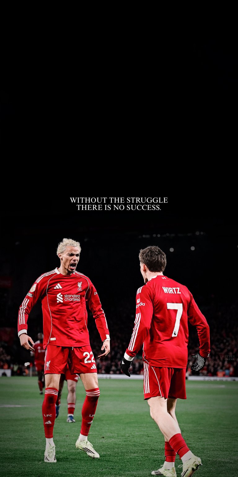 Ekitike and Wirtz 4K wallpaper built for OLED / AMOLED wallpapers, featuring deep black space, cinematic contrast, and dramatic stadium lighting. This wallpaper is optimized for iPhone, highlighting intense body language, bold red kits, and a powerful match-day mood.