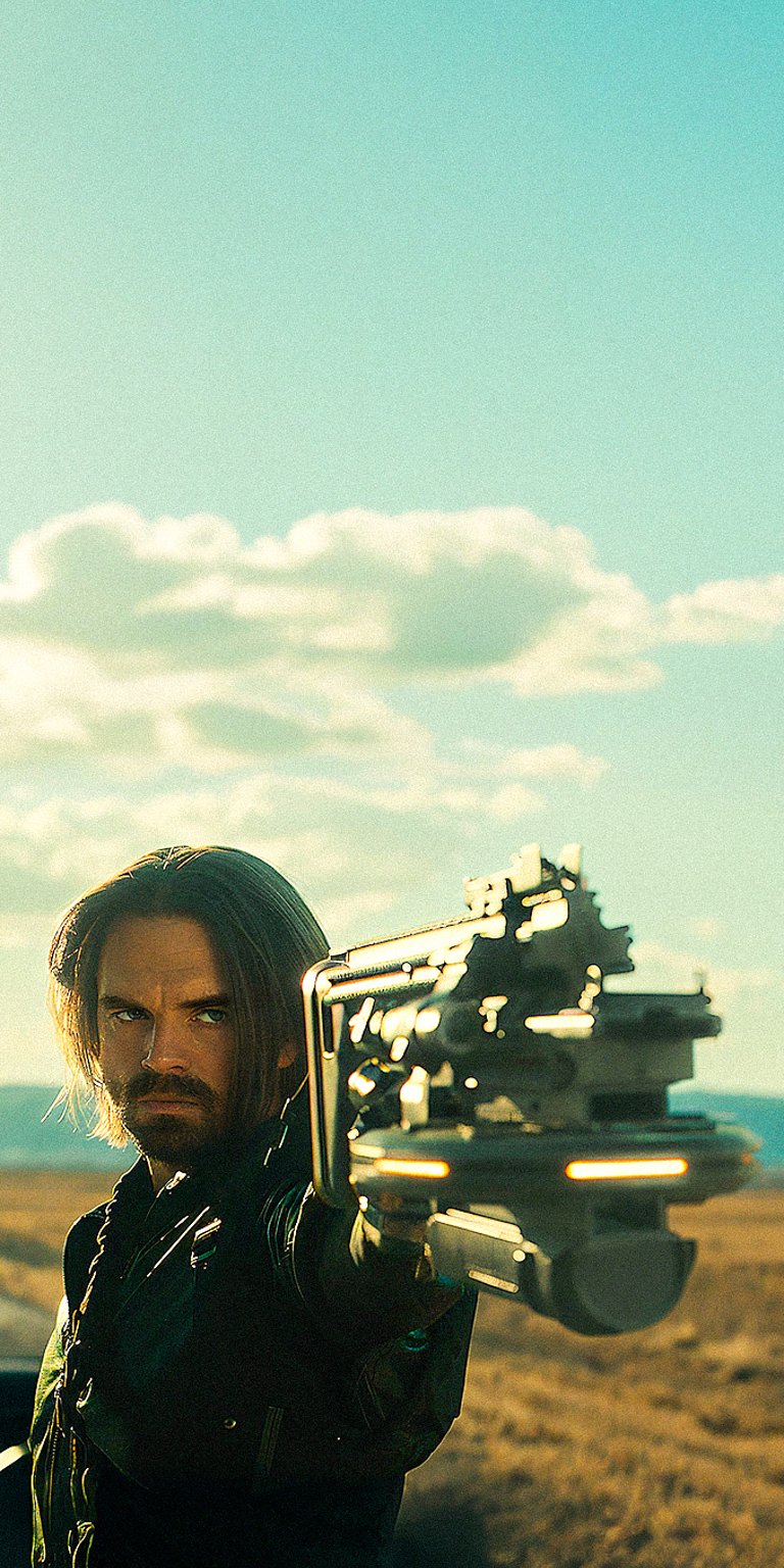 Bucky pointing a gun wallpaper iPhone 4K