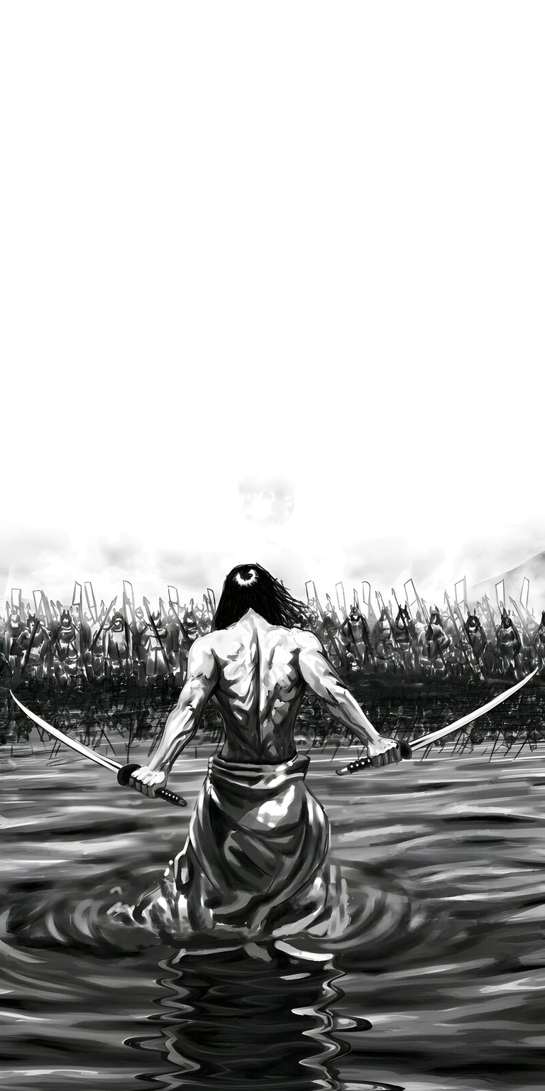 Samurai 4K wallpaper displaying a lone swordsman, monochrome background, and bold red digital time overlay. This wallpaper is perfect for iPhone lock screens and blends modern style into aesthetic wallpapers.