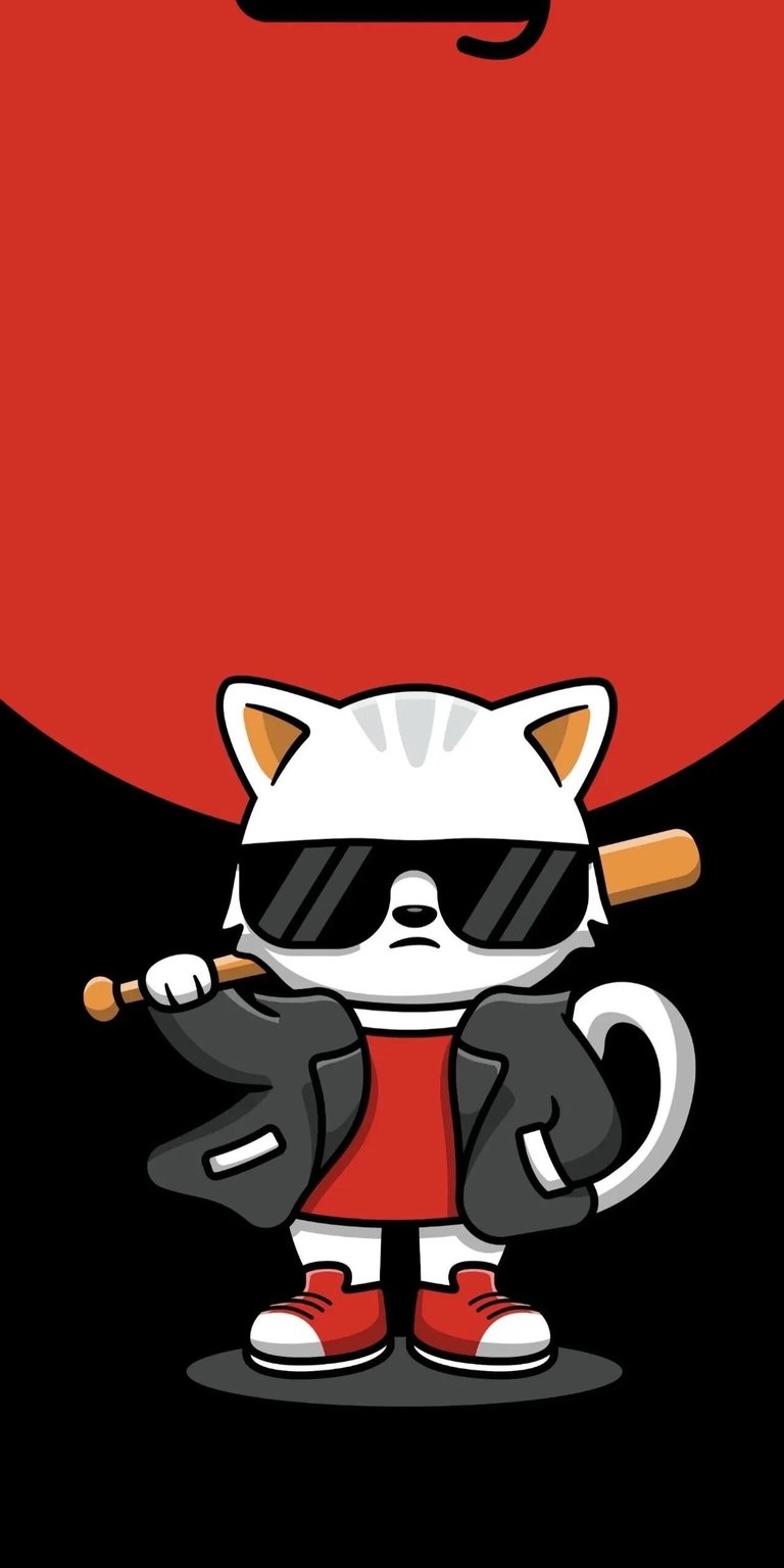 White cat with a bat wearing glasses and jacket wallpaper