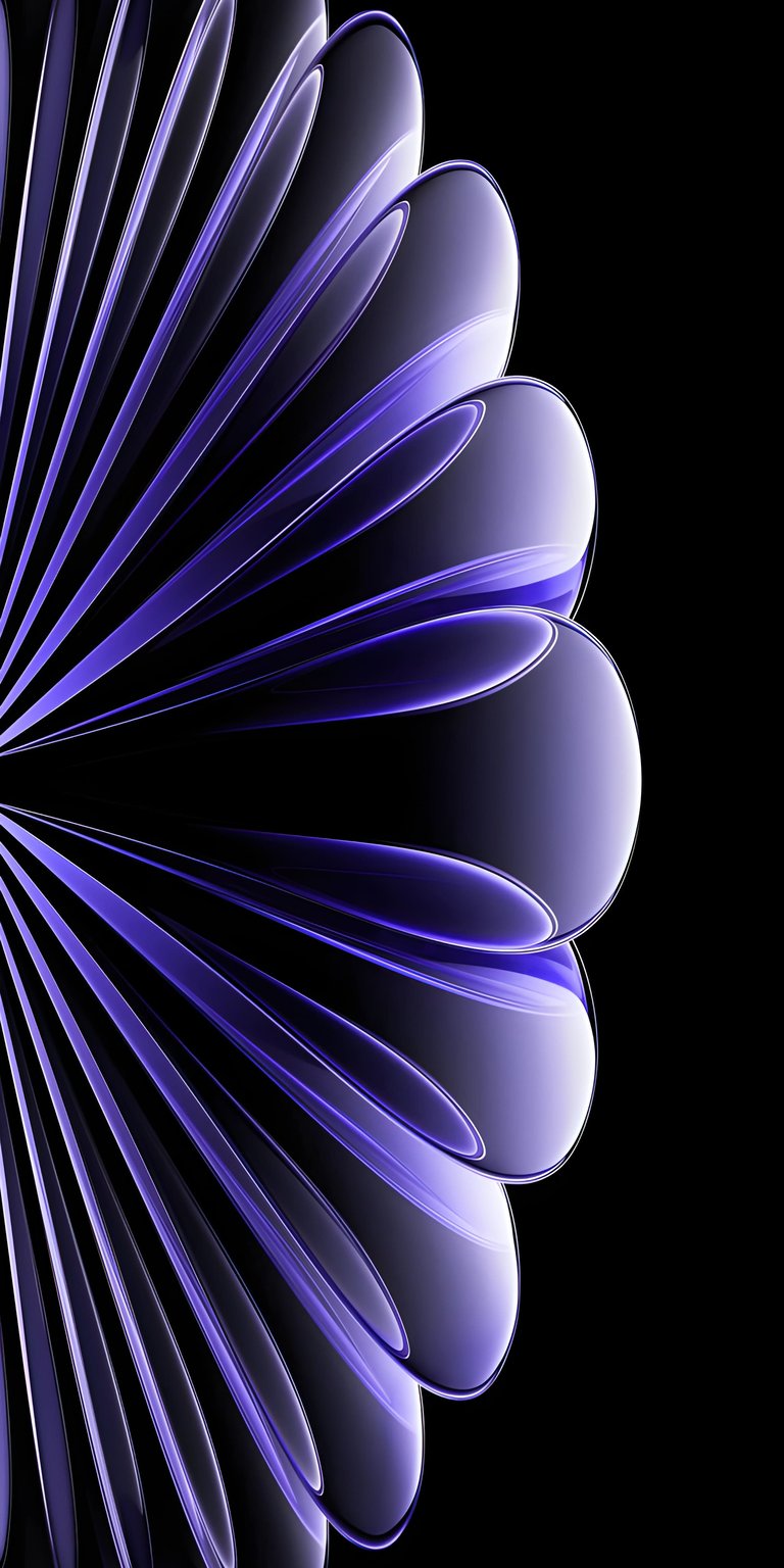 This abstract wallpaper features layered purple petals against a deep black background. It is a sleek choice for any iPhone looking for a minimalist aesthetic.