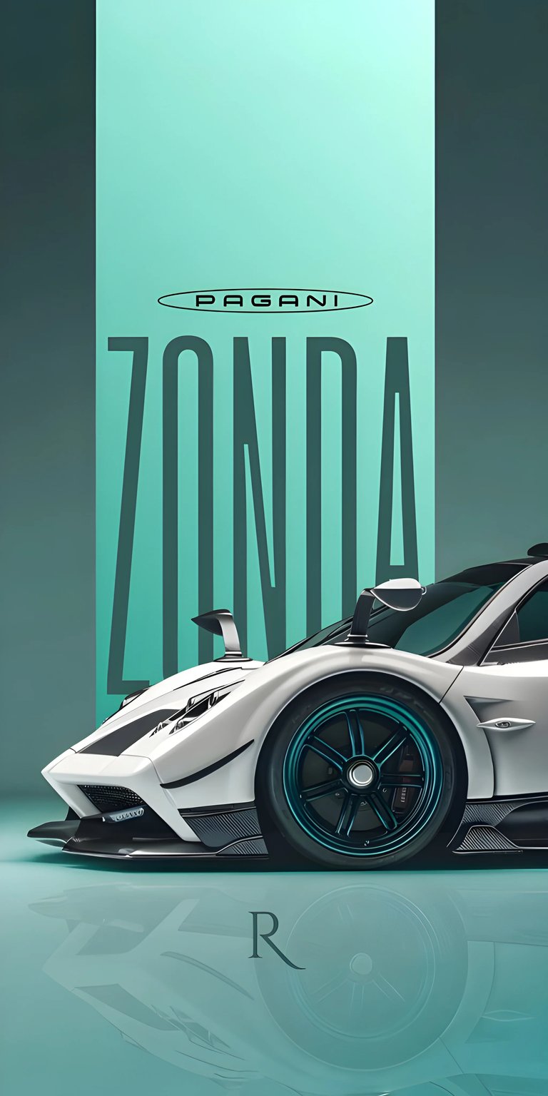 Download this Pagani Zonda 4K wallpaper for your iPhone and enjoy its sleek design. This stunning wallpaper showcases a white sports car with turquoise rims and active aero elements.