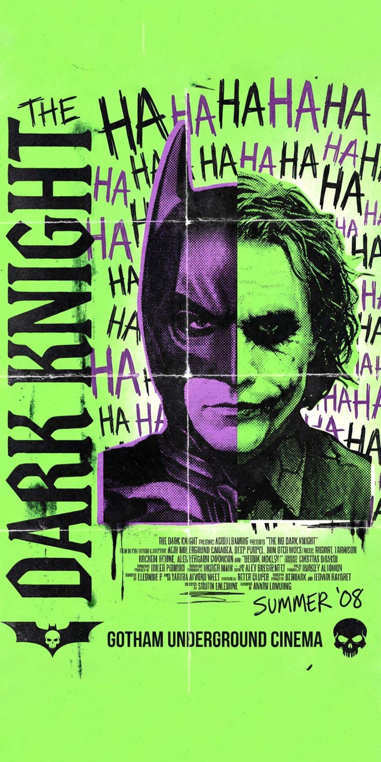 Witness the chaos and duality of Gotham with this electrifying 4K split-screen wallpaper featuring the definitive rivalry from The Dark Knight. On one side, the menacing grin and green/purple aesthetic of the Joker, and on the other, the stark, brooding silhouette of Batman. This dramatic poster-style design captures the essence of the 2008 cinematic masterpiece, perfect for fans of the DC Universe, the Gotham Underground Cinema aesthetic, and Christopher Nolan's legendary film.