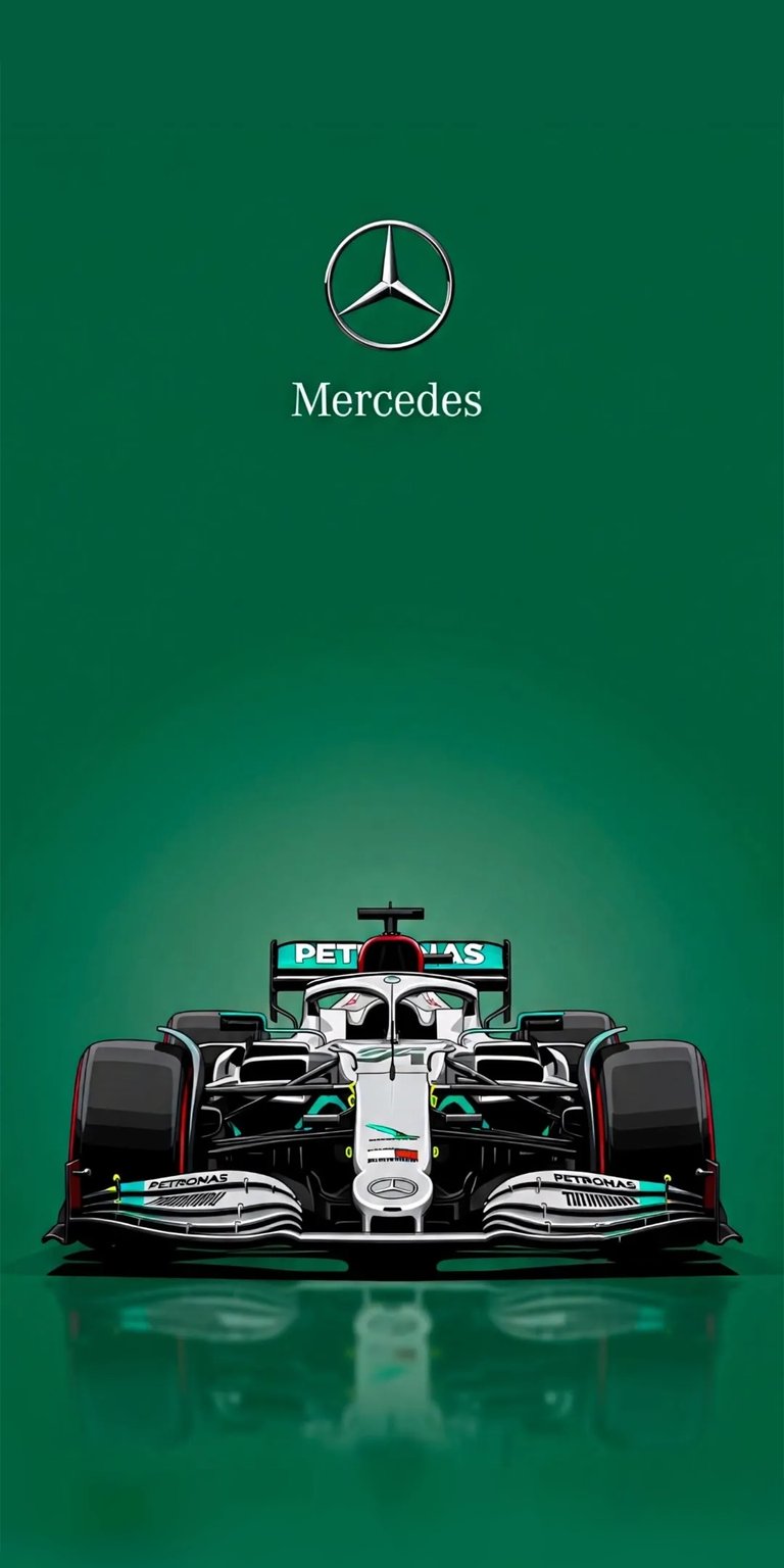 This 4K wallpaper showcases a sleek Mercedes F1 car against a vibrant green backdrop, perfect for your iPhone. The car's aerodynamic design and Petronas branding add a touch of high-speed elegance, creating a visually stunning wallpaper.
