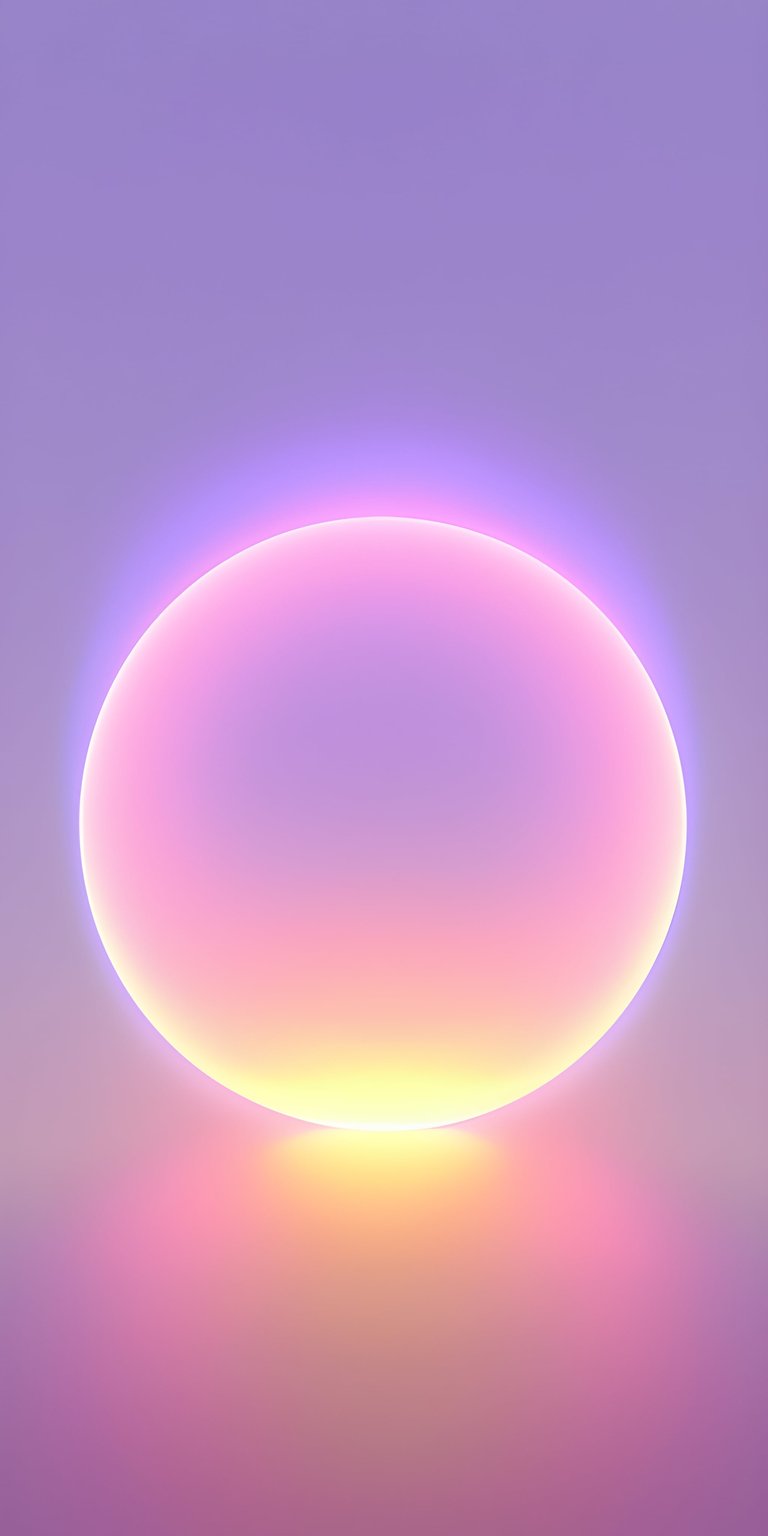 This 4K wallpaper features a luminous glass-like orb centered within a soft purple and pink color palette. Designed specifically for iPhone, this abstract wallpaper creates a serene mood through its gentle bottom-lit glow and smooth minimalist gradients.