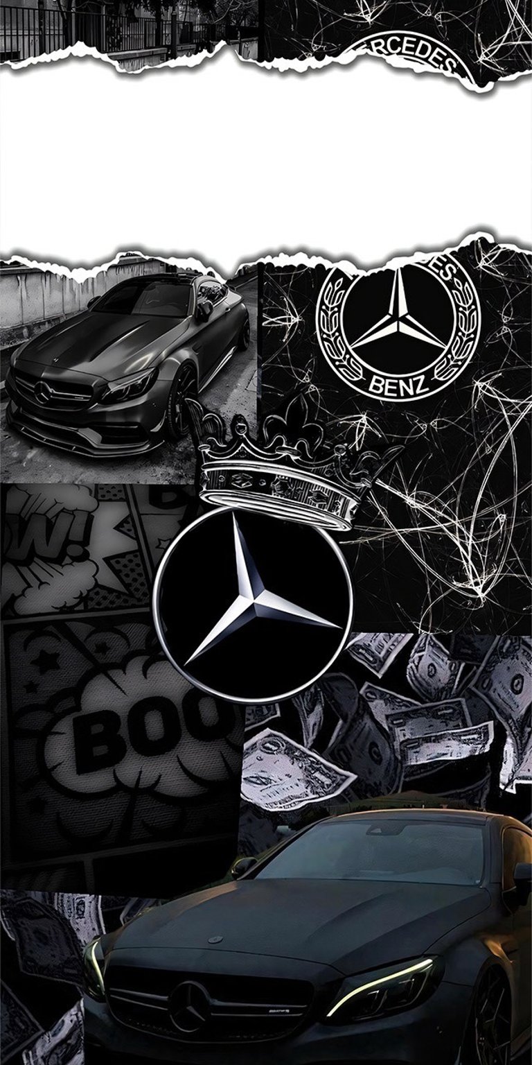 Download this Mercedes Benz 4K wallpaper for your iPhone, featuring a luxury car, the company logo with a crown, and money. This wallpaper is perfect for car enthusiasts.