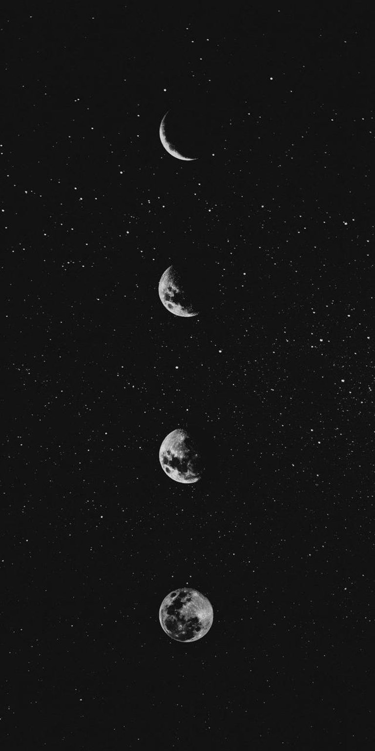 Moon phase with stars black wallpaper