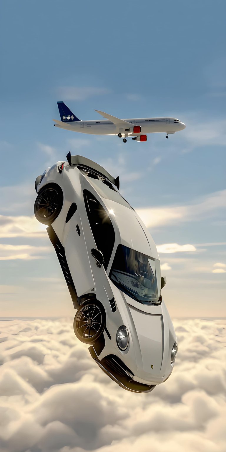 This high-octane 4K wallpaper features a white Porsche 911 GT2 RS descending through a sea of clouds beneath a commercial airliner. Designed for iPhone, the aesthetic wallpapers style captures a surreal, cinematic atmosphere with bright midday lighting and soft cloud textures.