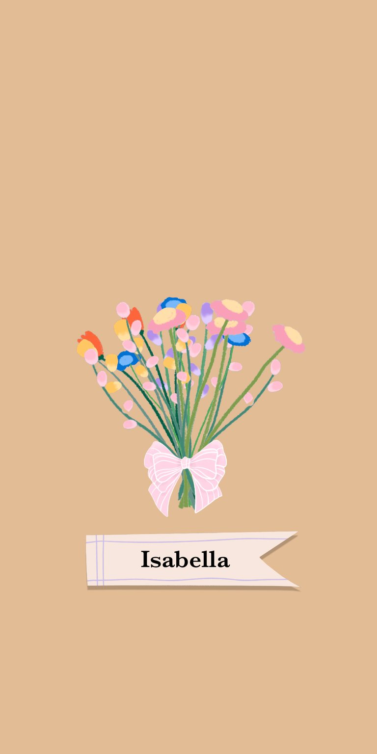 illustration flower daisy bouquet label ribbon name isabella