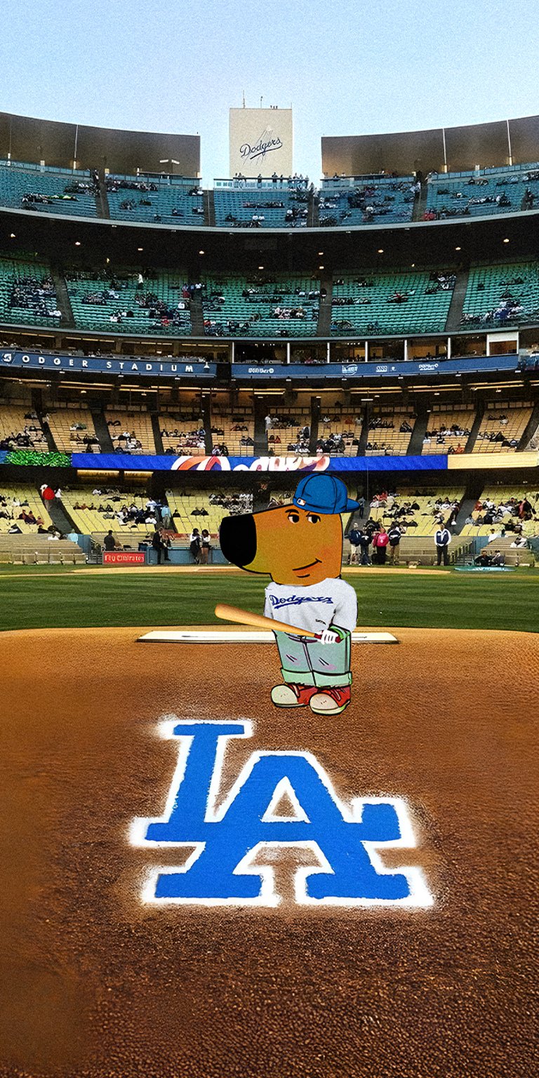 Chill Guy playing LA team baseball in the field wallpaper
