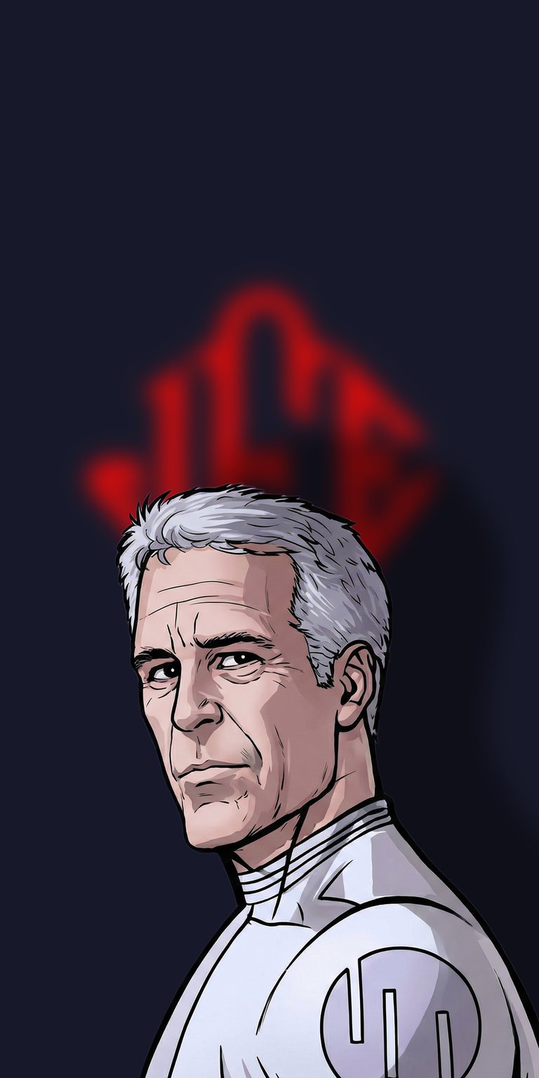 An artistic Jeffrey Epstein Red Glow wallpaper featuring a detailed portrait against a dark background with a neon red emblem. This high-contrast aesthetic wallpaper is perfect for a bold iPhone lock screen setup.