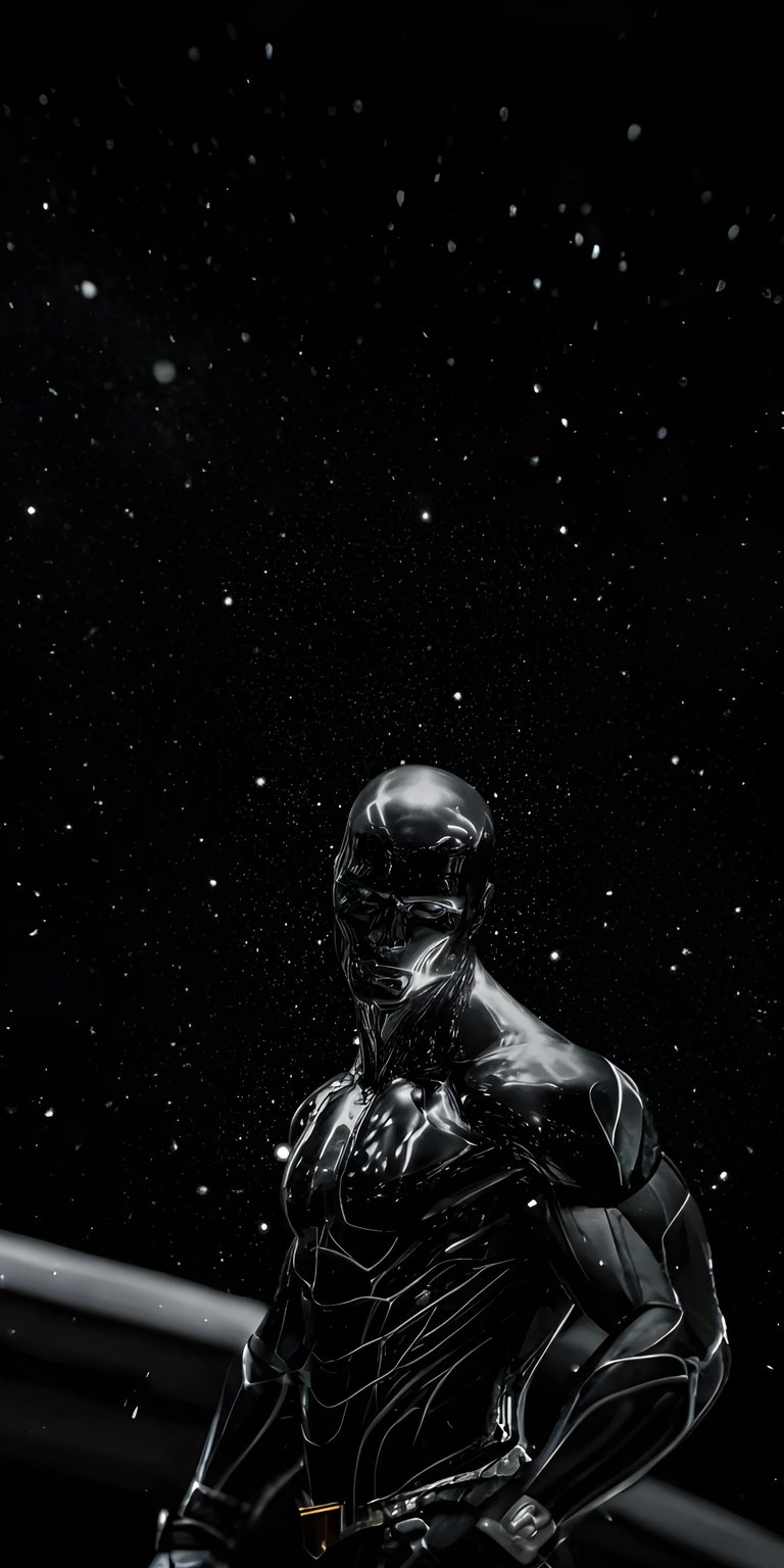 The image is a depiction of the Marvel Comics character the Silver Surfer, often used as a phone wallpaper with sharp 4K visuals