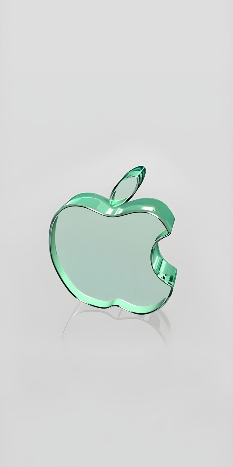 Apple Logo 4K wallpaper featuring a translucent green glass logo on a clean light background. This minimalist wallpaper enhances your iPhone lock screen and home screen with a sleek, modern aesthetic.