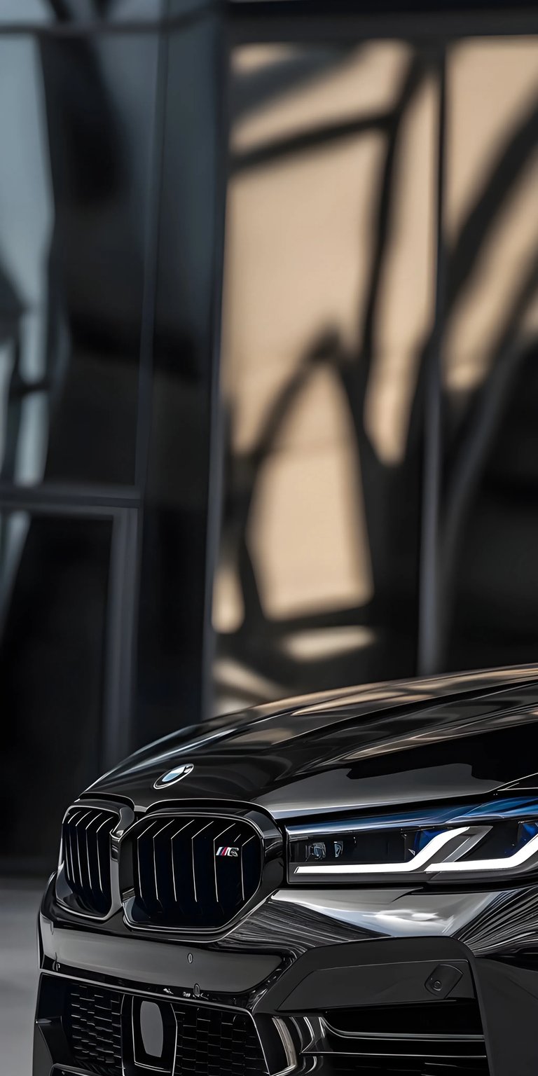 Get this stunning BMW 4K wallpaper for your iPhone, showcasing the sleek black exterior and the sharp blue-accented headlights. The subtle shadows cast across the glossy hood enhance the luxurious feel of this wallpaper.
