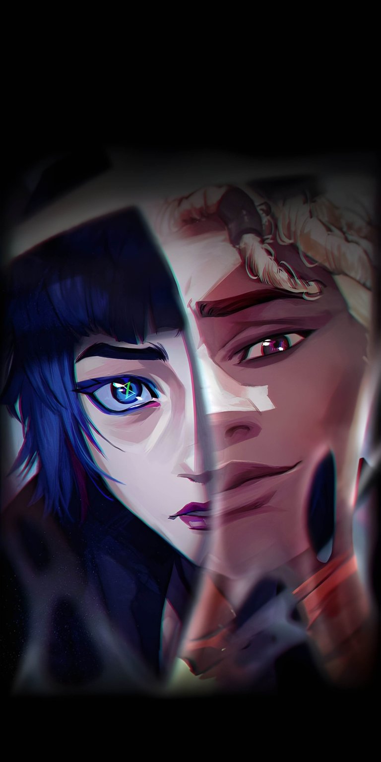 Download this stunning Jinx and Caitlyn 4K wallpaper for your iPhone today; it features a striking contrast with blue hair and blonde locks. The wallpaper showcases their unique eye colors and intense gaze.