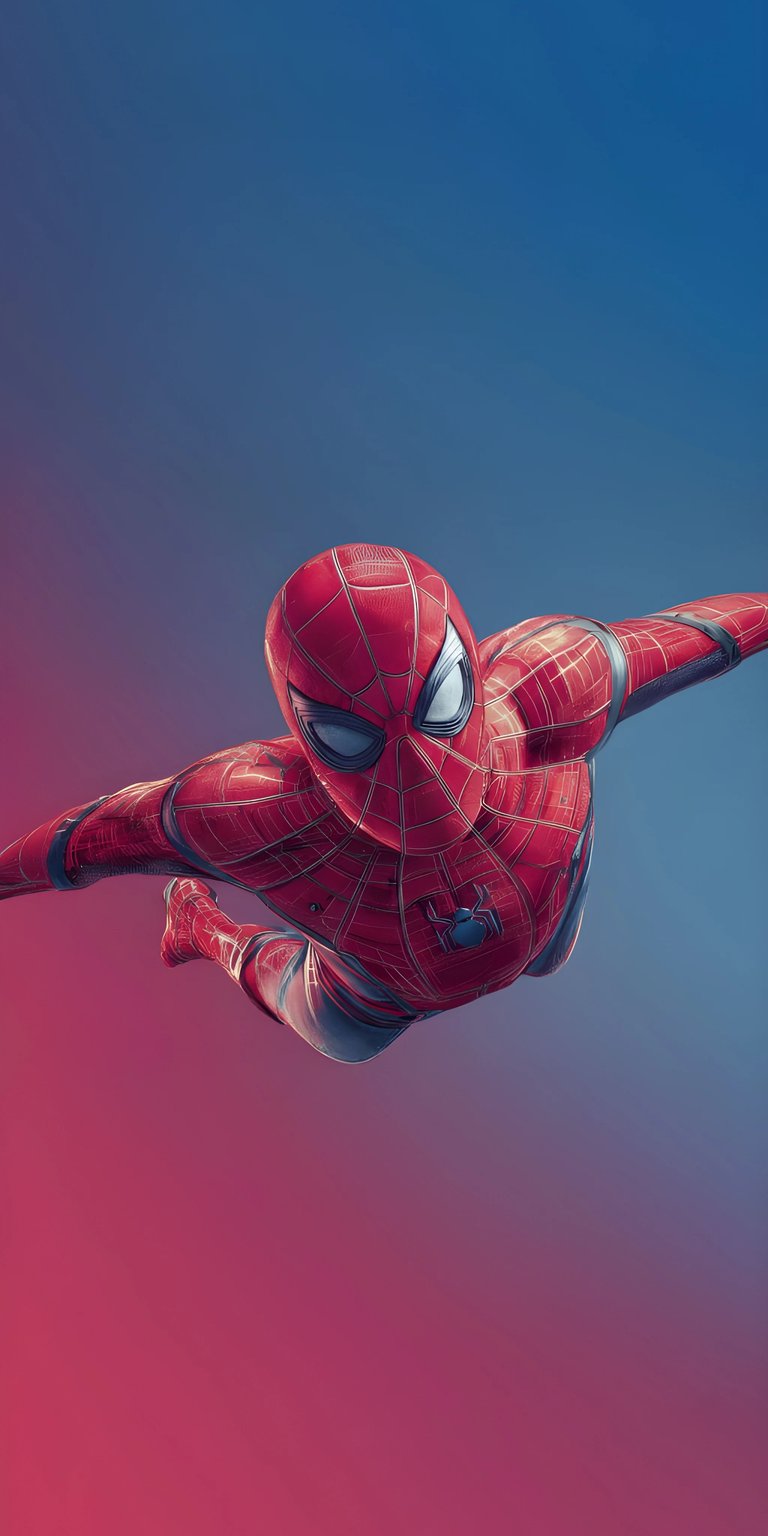 A vibrant 4K mobile wallpaper showcasing Spider-Man in his iconic red and blue suit, mid-air in a dynamic web-slinging pose. This high-action render features incredible detail on the suit’s texture. The design is optimized for a lock screen, allowing for clock and weather widget integration while maintaining a superhero aesthetic.