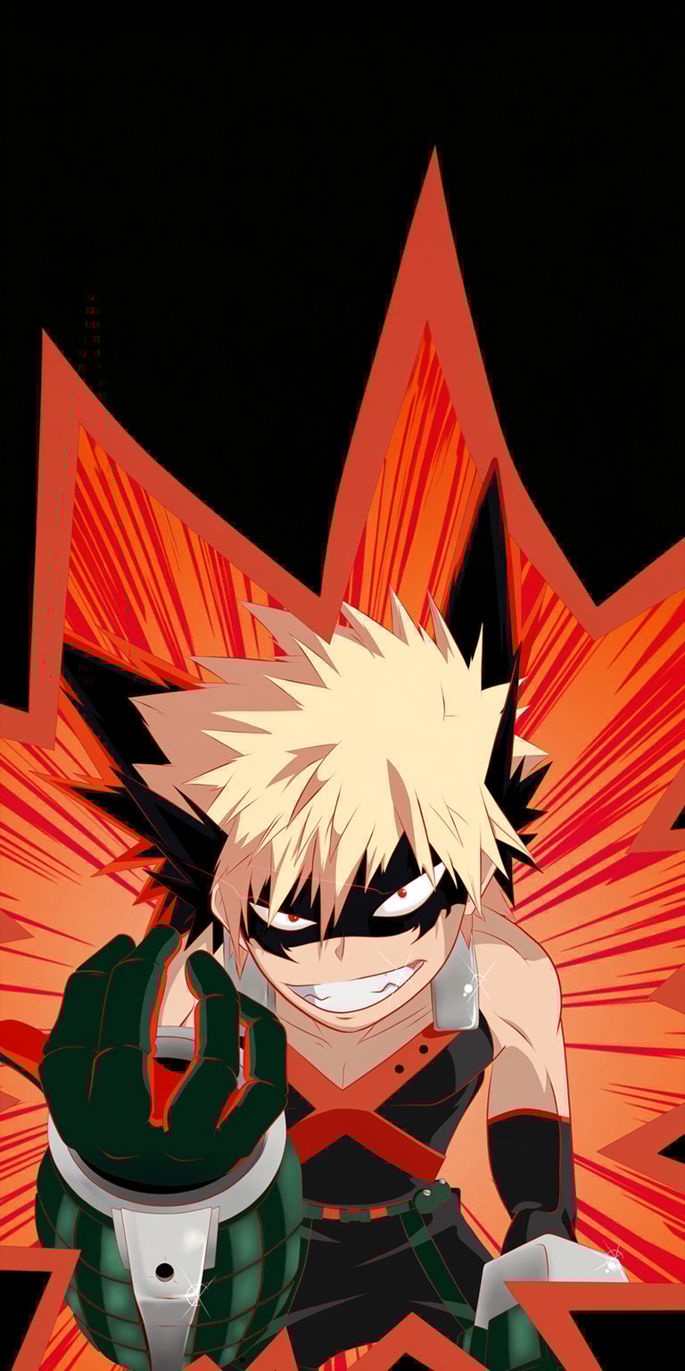 Download this striking Bakugo 4K wallpaper for your iPhone today and showcase his explosive power. This stunning wallpaper features intense red eyes, a spiky blonde hairstyle, and jagged red lightning.