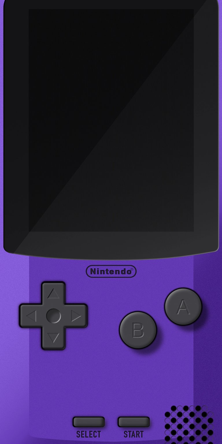 Download this Game Boy wallpaper in 4K for your iPhone! This wallpaper features a classic purple Game Boy with a black screen, directional pad, A/B buttons, and 'SELECT' and 'START' buttons.