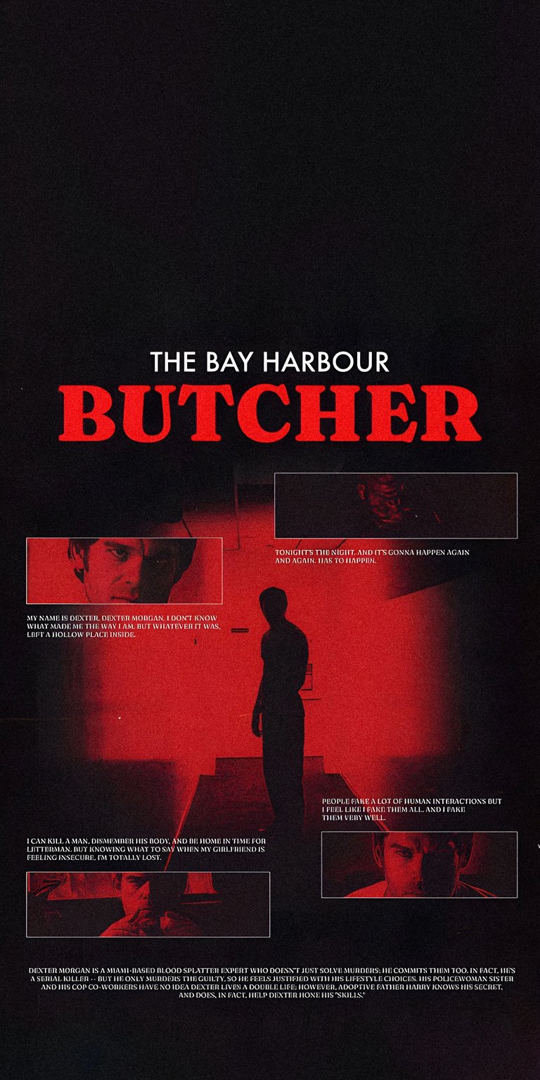 Get this Dexter wallpaper in 4K for your iPhone! This wallpaper features the Bay Harbor Butcher in a dark red scene, including his silhouette and snippets of dialogue.