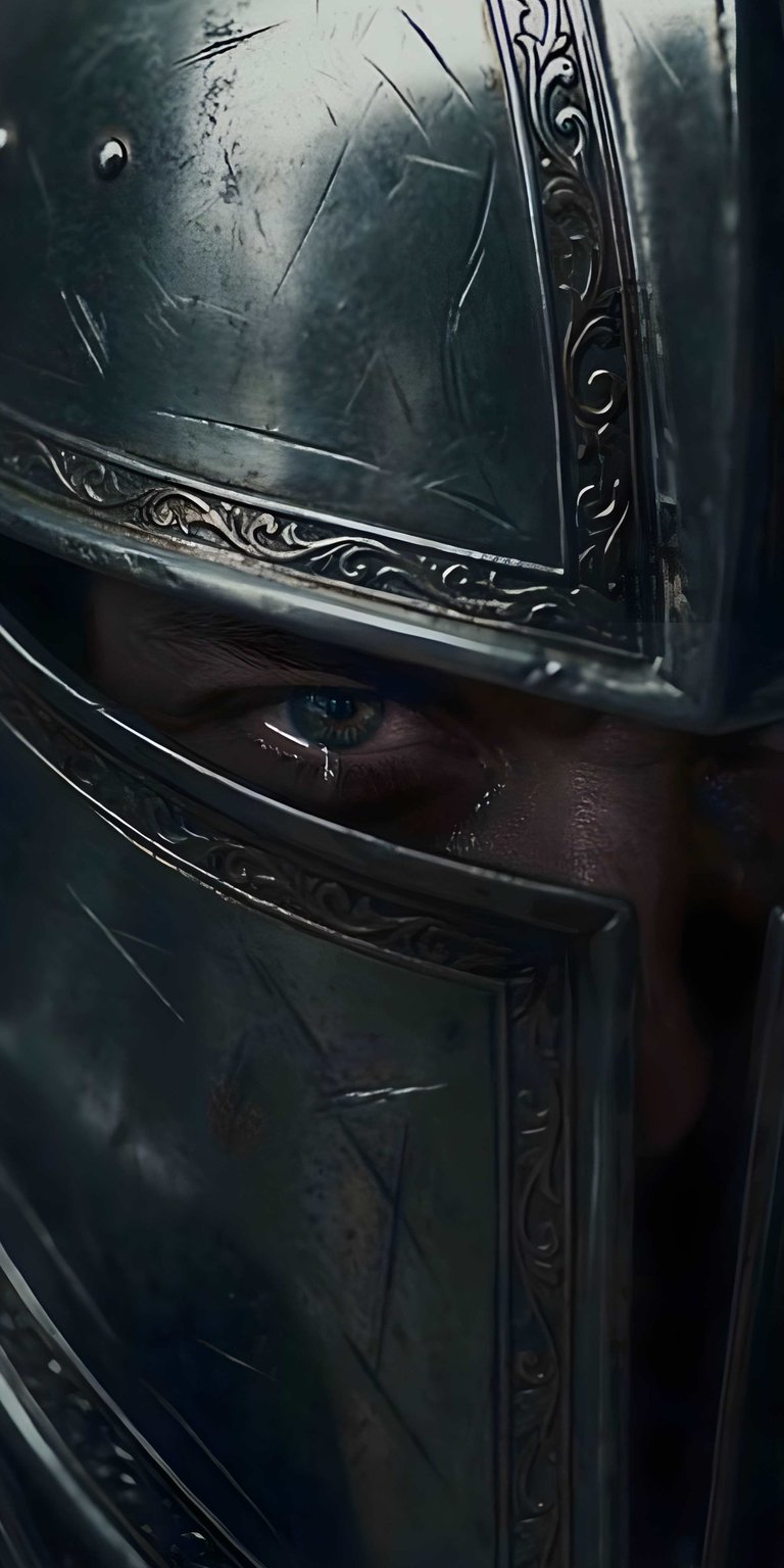 Armored knight wallpaper in an aesthetic wallpapers style, designed as a dramatic wallpaper for iPhone screens. This wallpaper features dark steel armor, moody low lighting, and intense depth that creates a cinematic atmosphere.