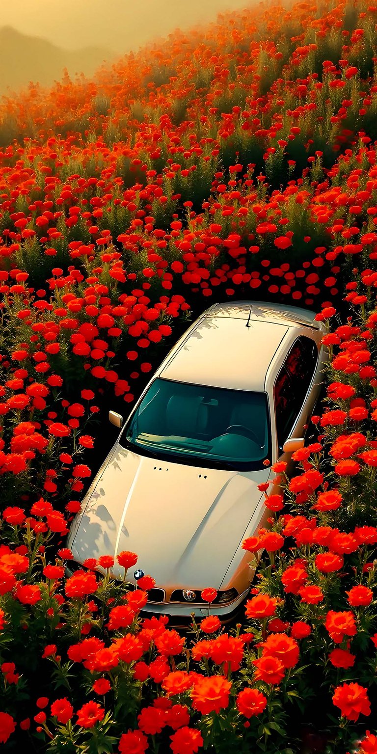 BMW in Flower Garden Wallpaper HD Phone