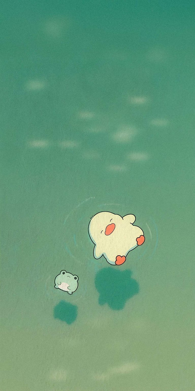Duck and frog floating water lockscreen wallpaper
