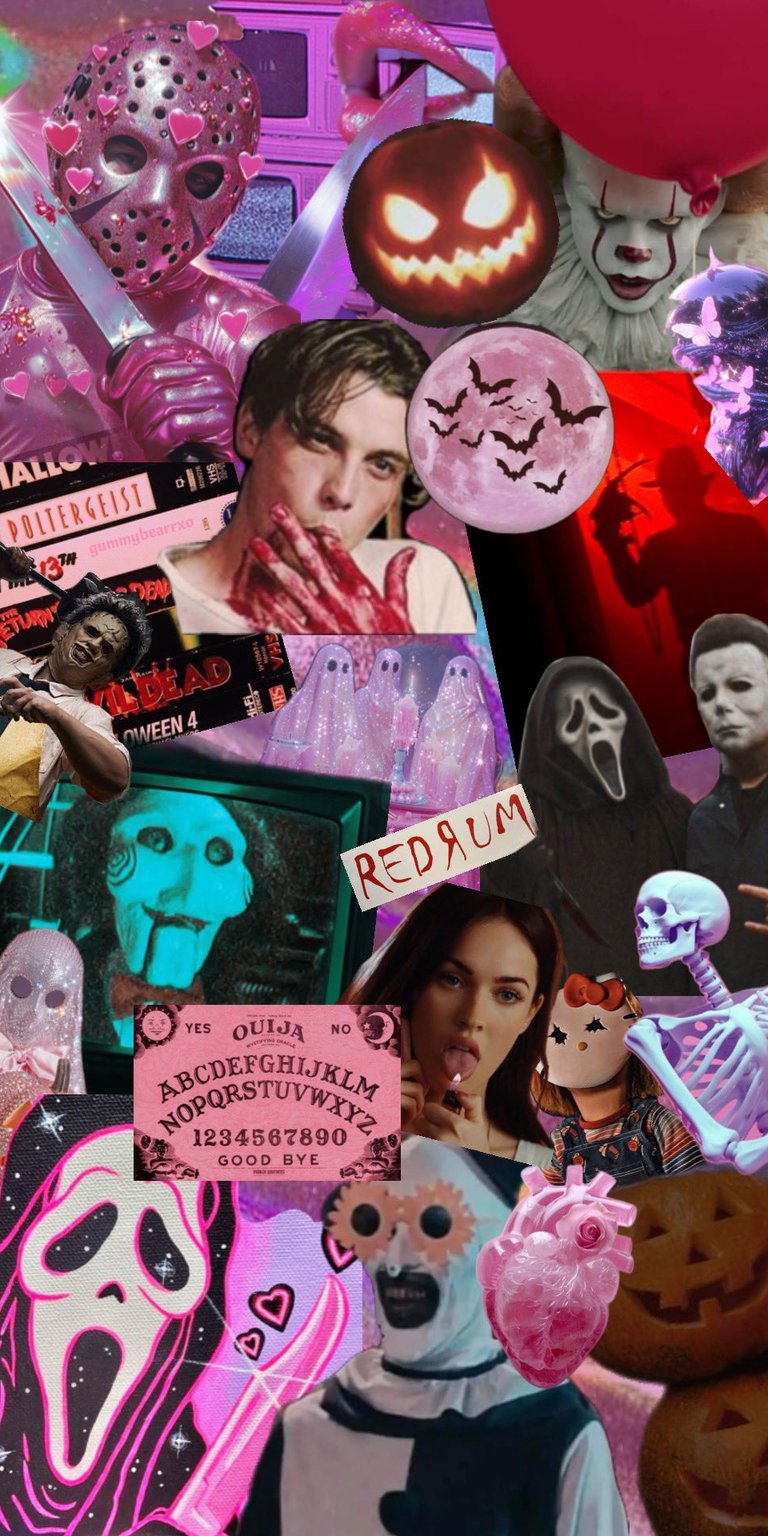 Halloween collage movies pink wallpaper