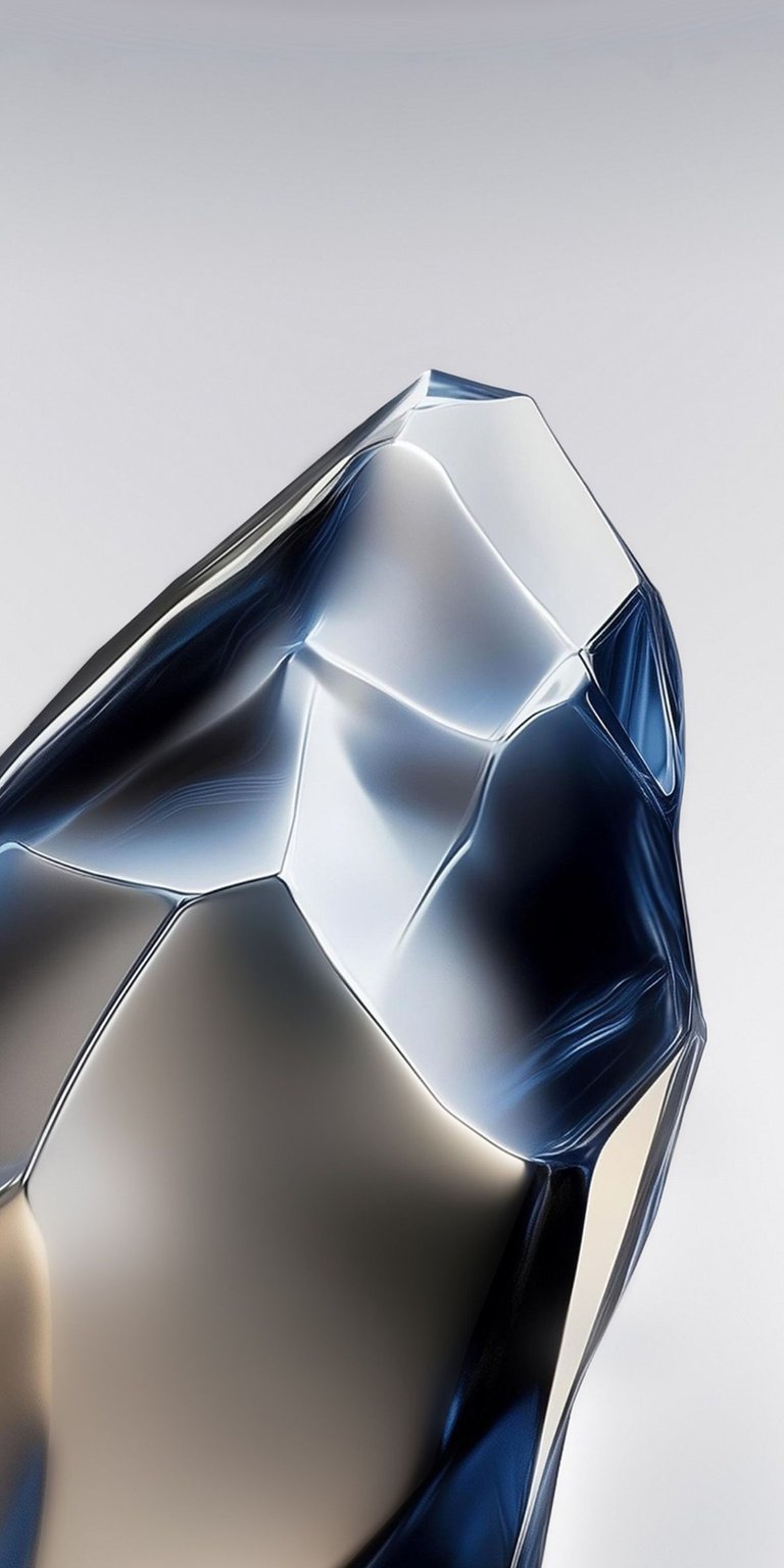 Crystal 3D Wallpaper featuring a sleek metallic crystal form with glossy reflections and smooth curved surfaces. This abstract wallpaper for iPhone highlights chrome texture and spatial depth, making the wallpaper perfect for lock screen and home screen setups.