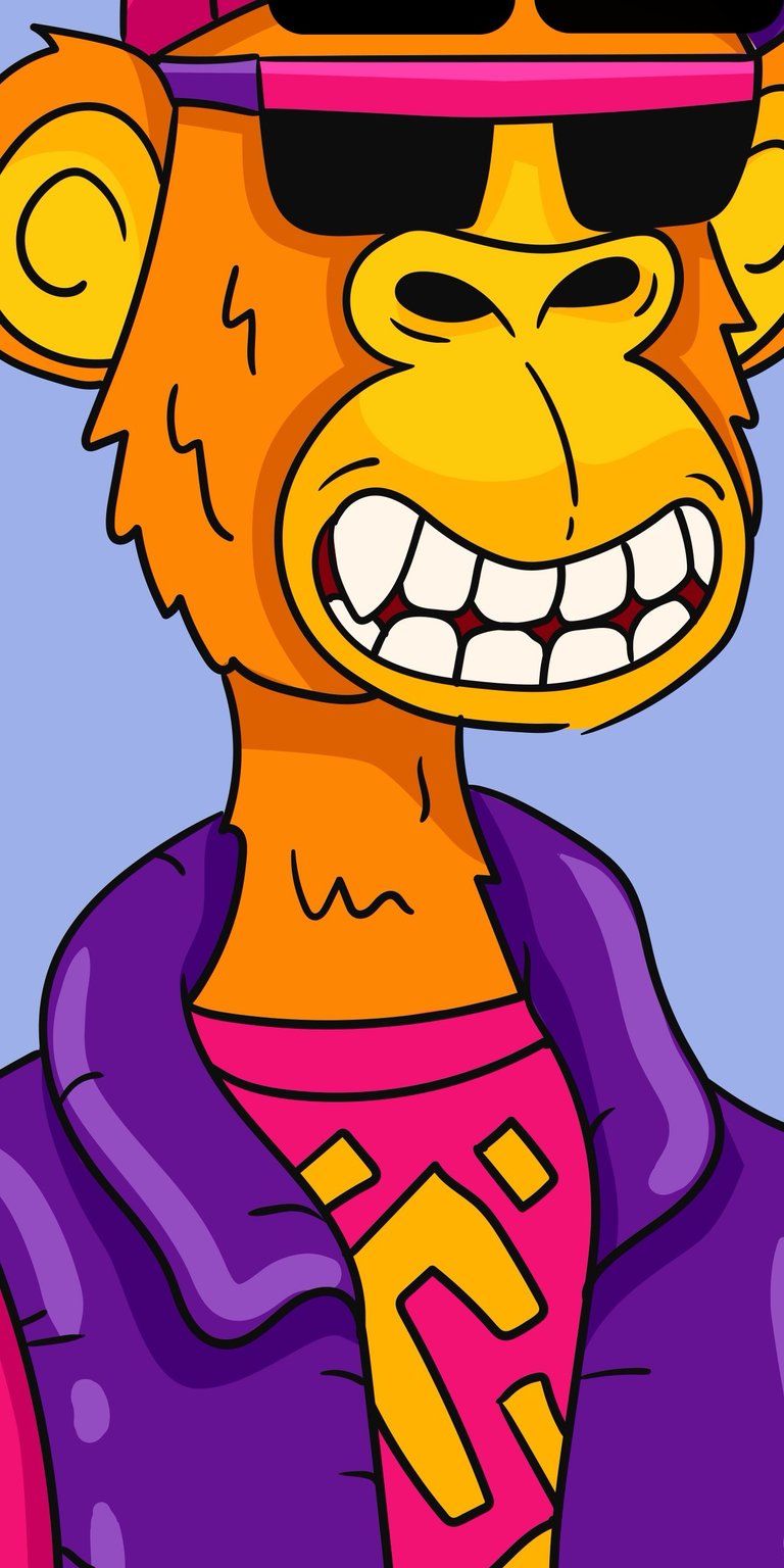 Smiling monkey wearing purple glasses and purple jacket wallpaper