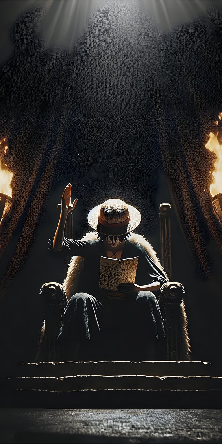 person man sit dark hand cowboy hat chair torch armchair book read fire throne anime king raised baldwin