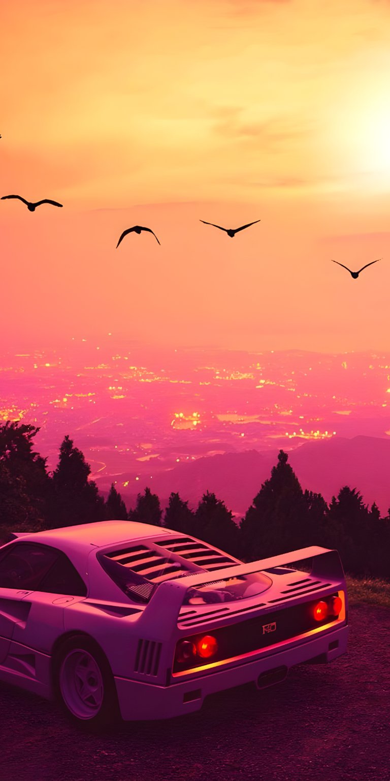 Ferrari F40 sunset view wallpaper art