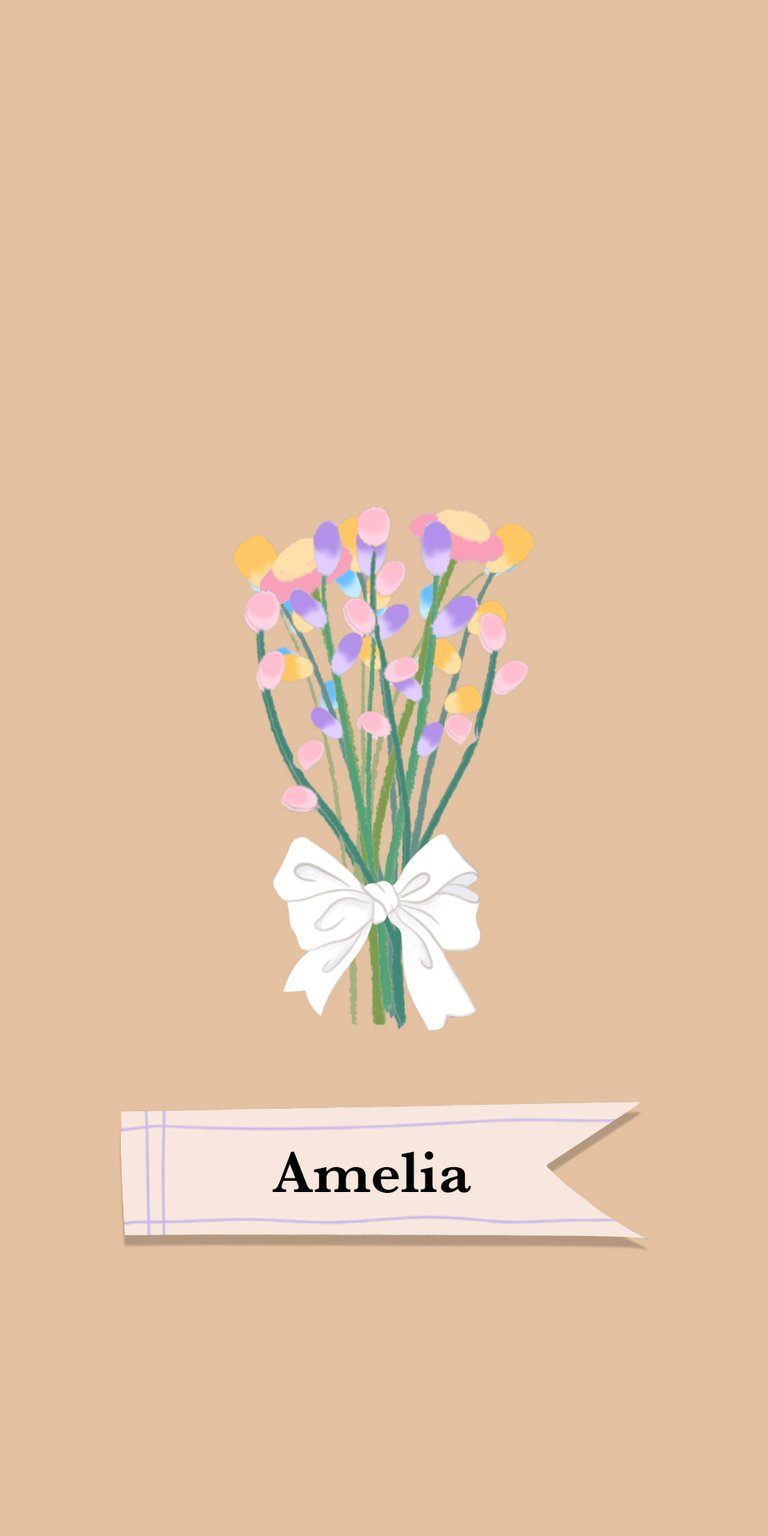 illustration flower wildflower white daisy bouquet label ribbon bow name amelia