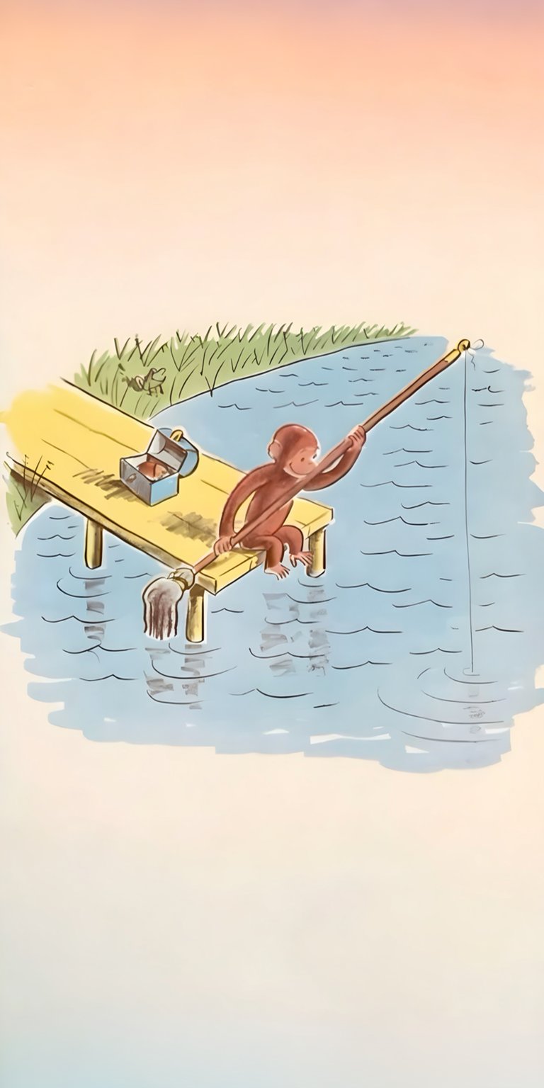 Curious George monkey fishing wallpaper iPhone 4K