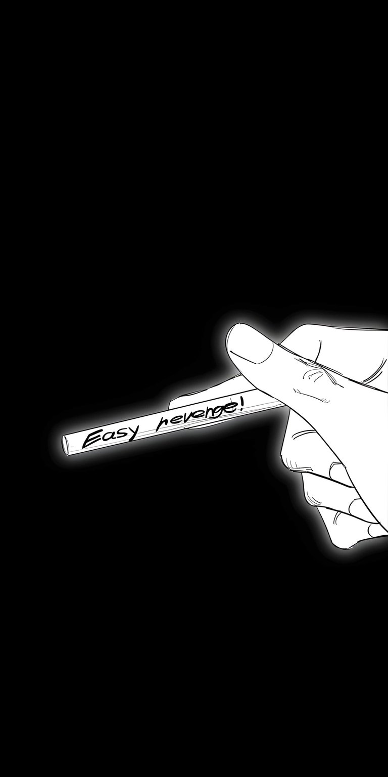 Download this 4K wallpaper for your iPhone, showcasing an illustration of a hand holding a paper with the text, "Easy revenge!". This sleek wallpaper features a monochromatic palette with a minimalist aesthetic, perfect for your mobile device.