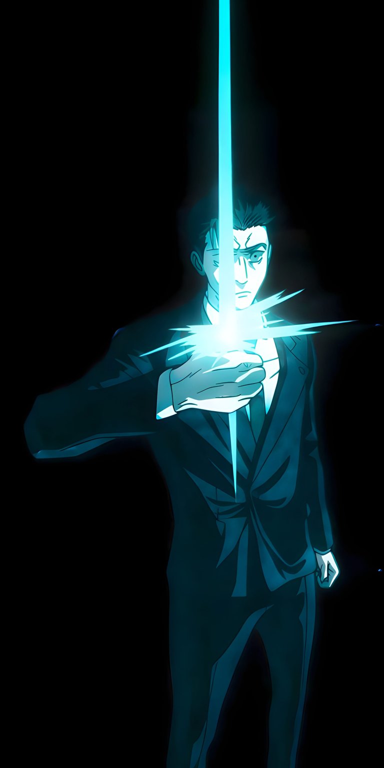 Download this stunning Mob Psycho 4K wallpaper for your iPhone, featuring a blue glowing beam emanating from his hand. This vibrant wallpaper captures Mob in his suit against a stark black background, making it a striking visual for your device.