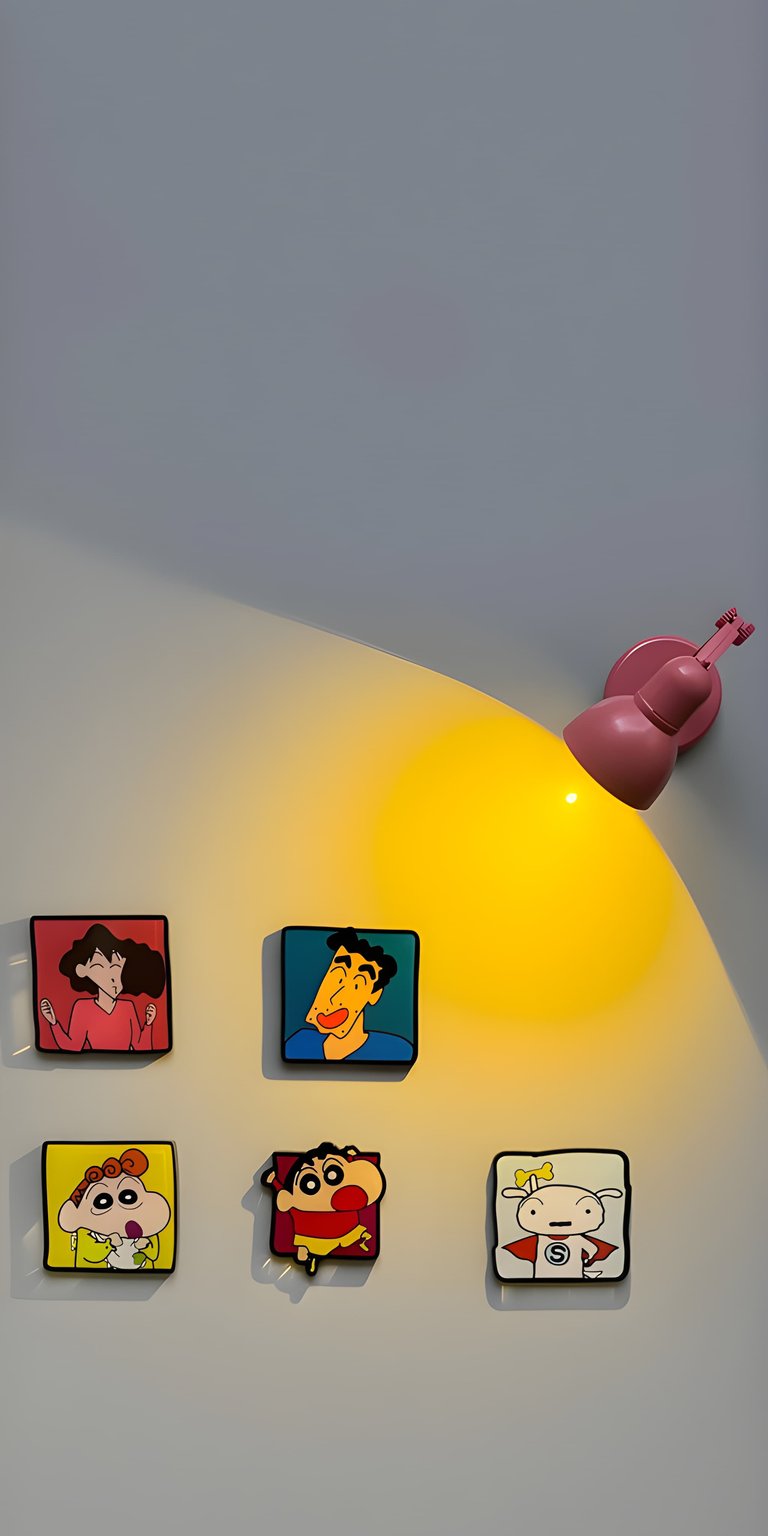 This cute 4K wallpaper features Crayon Shin-chan wall art illuminated by a cozy yellow lamp glow. Personalize your phone with this playful 4K wallpaper perfect for fans of classic Japanese anime and aesthetic decor.