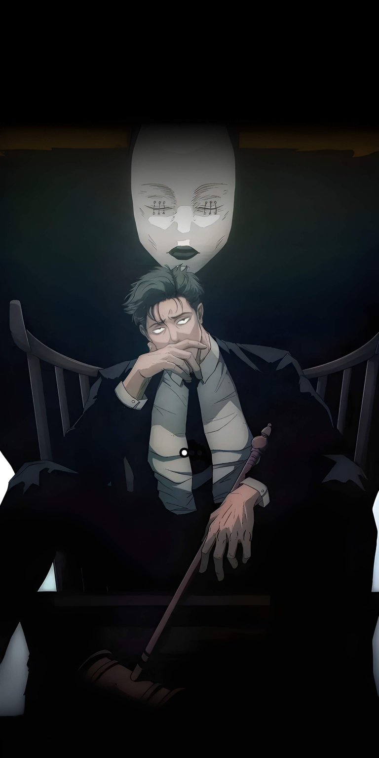 Get this incredible Dokja wallpaper for your iPhone, showcasing him in a suit with a stark white mask hovering behind. This 4K wallpaper captures the intense atmosphere and his enigmatic gaze.