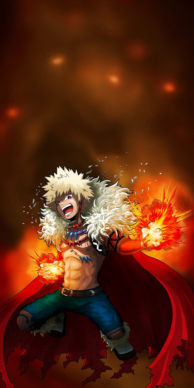 Download this stunning Bakugo 4K wallpaper for your iPhone, showcasing him with fiery explosions emanating from his hands, and a fur collar. This epic wallpaper captures Bakugo in action.