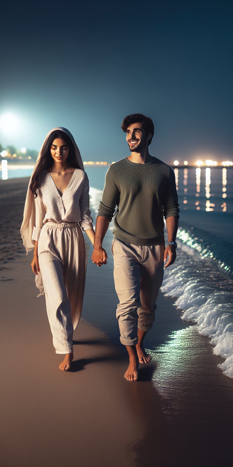 Couple walking beside the beach wallpaper