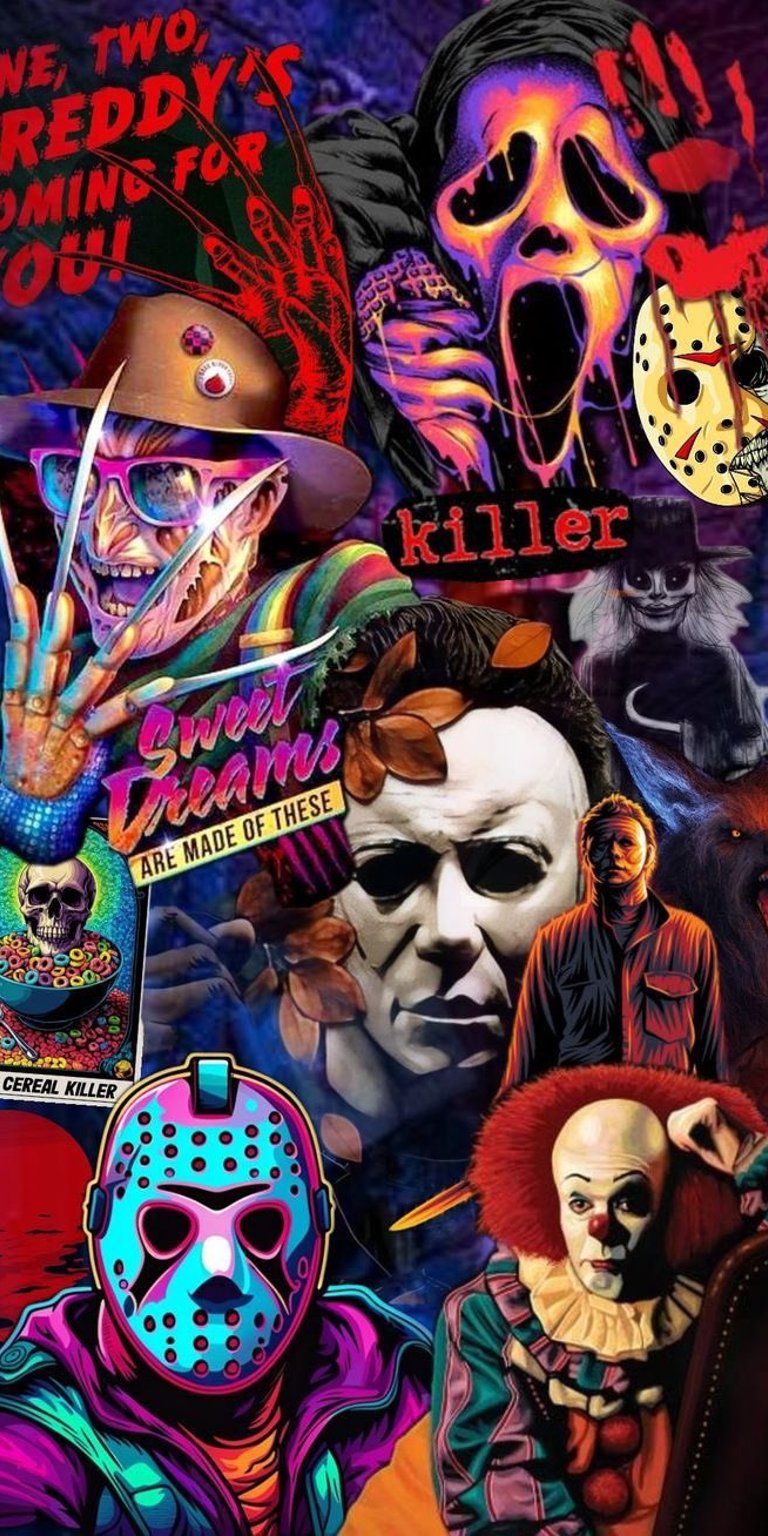 Horror the killers collage neon wallpaper