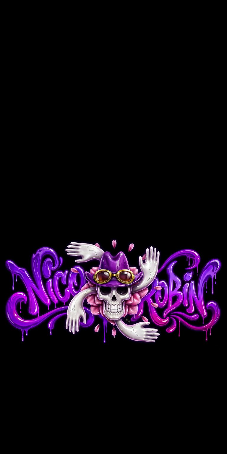 Elevate your iPhone with this Nico Robin wallpaper featuring signature purple hues and a sleek 4K graffiti design. This mobile wallpaper utilizes sharp shadow details and hand-drawn artistic textures to create a premium visual experience.