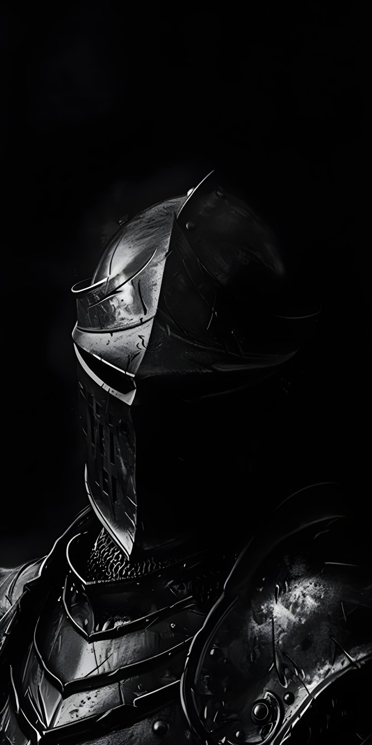 Download this striking Knight wallpaper in 4K for your iPhone, showcasing a formidable figure in gleaming armor. This wallpaper highlights intricate chainmail details and a partially obscured helmet.