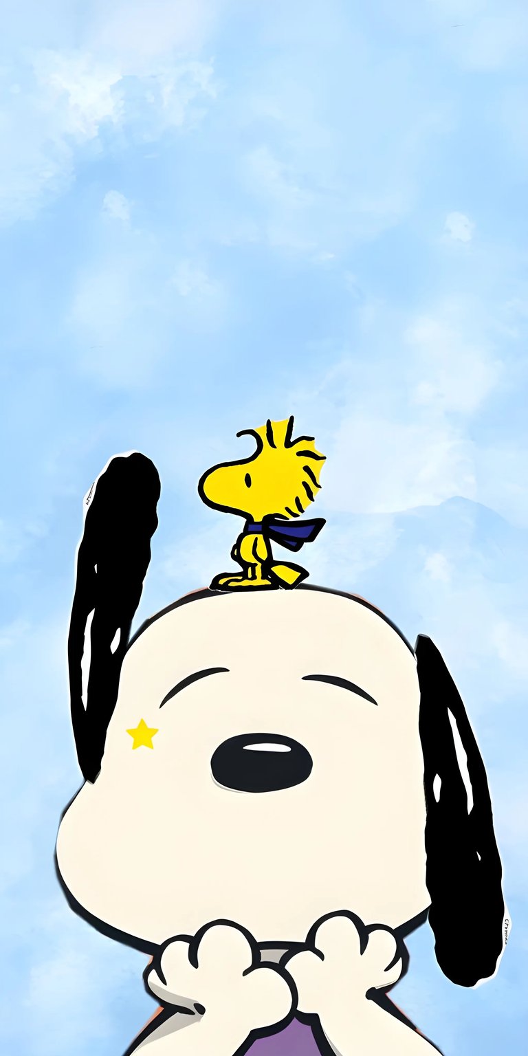 Get this adorable Snoopy and Woodstock 4K wallpaper for your iPhone! Featuring Woodstock with his blue cape standing on Snoopy's head with a star on his face, this wallpaper is sure to bring a smile.