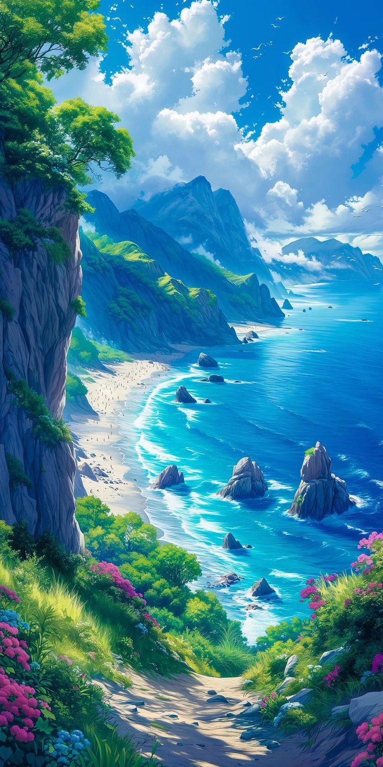 Coastline with beautiful beach wallpaper HD mobile