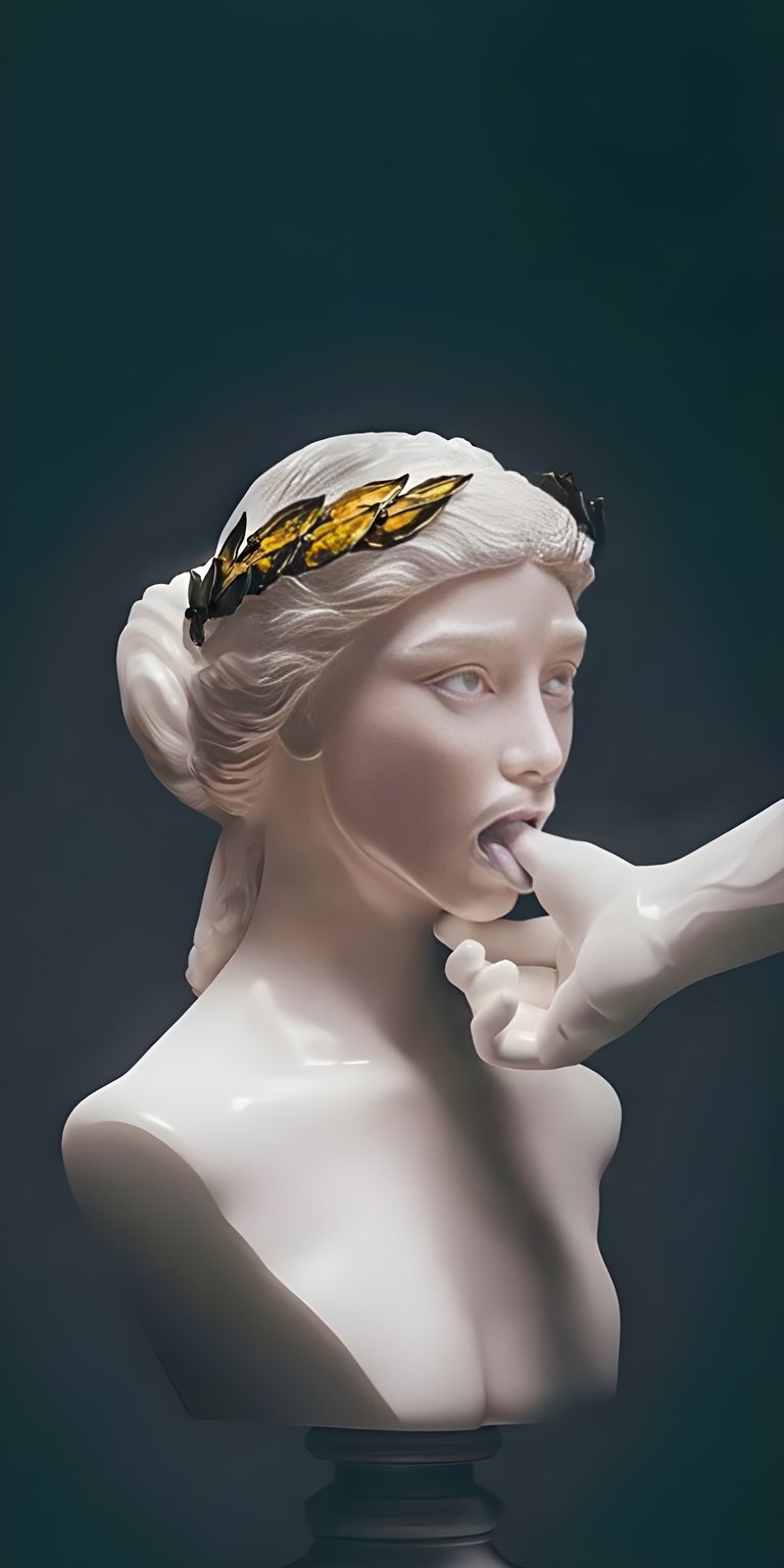 This stunning 4K wallpaper features a marble statue of a woman with a gold leaf crown. Download this iPhone wallpaper to enjoy the visual of a hand near her mouth, all set against a dark background.