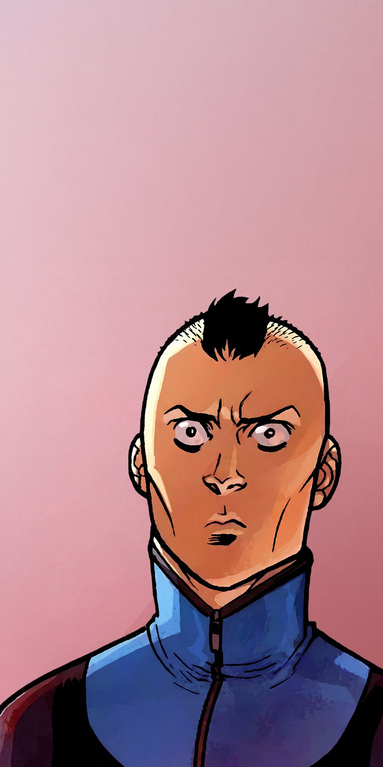 Rex Splode character wallpaper presented as an aesthetic wallpapers style wallpaper for iPhone. This wallpaper uses sharp comic shading, warm skin tones, and a bold, intense mood with clear depth.