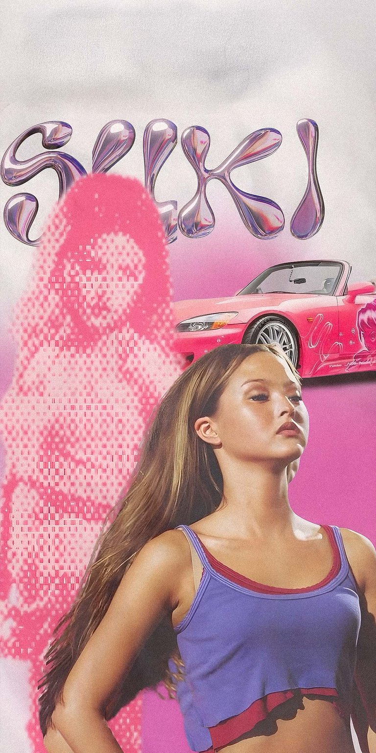 Suki in pink background collage wallpaper in 4k