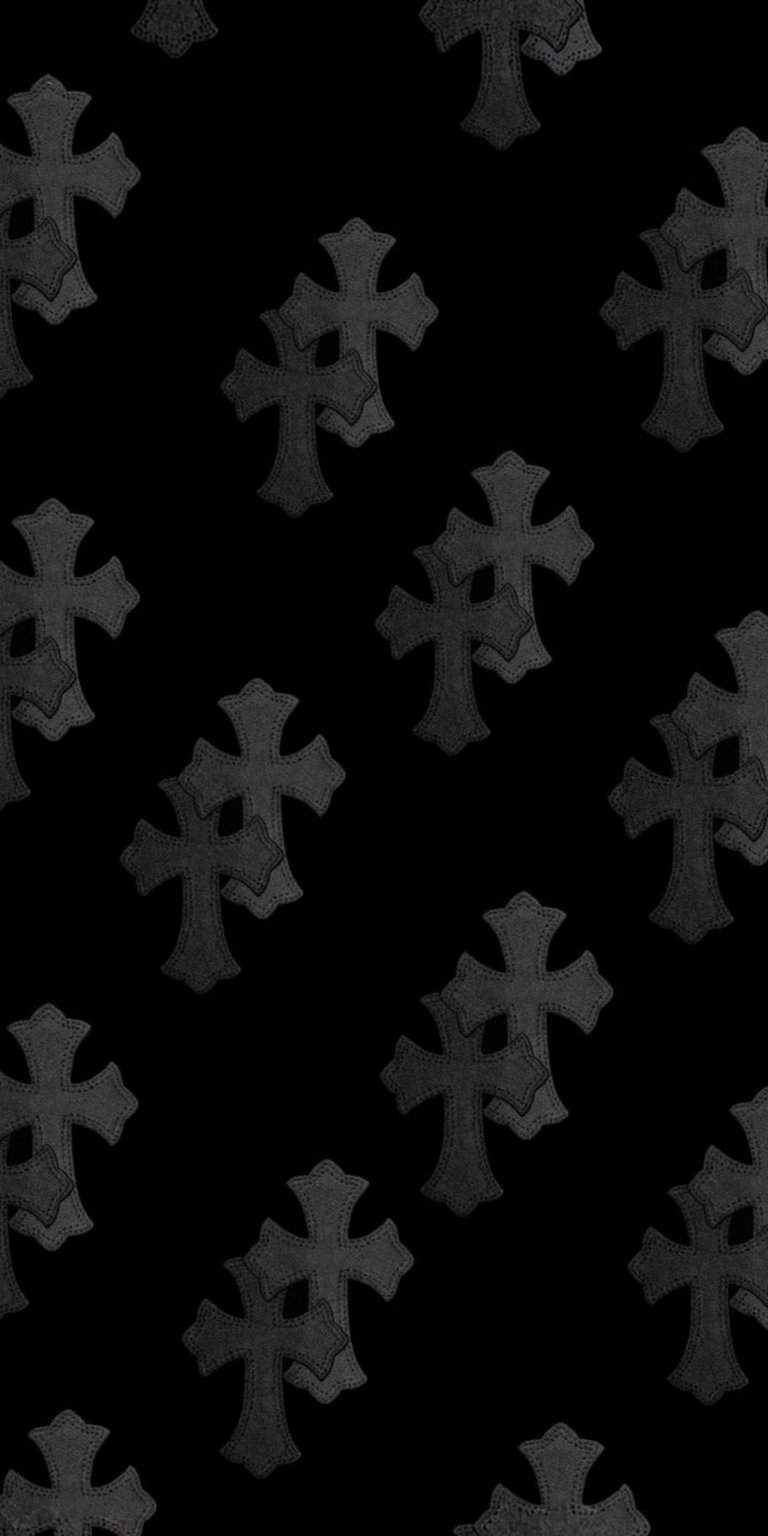 Cross pattern wallpaper designed as OLED / AMOLED wallpapers for iPhone, featuring deep black tones and subtle textured crosses. This wallpaper delivers a minimal, high-contrast wallpaper look with a dark and solemn mood.