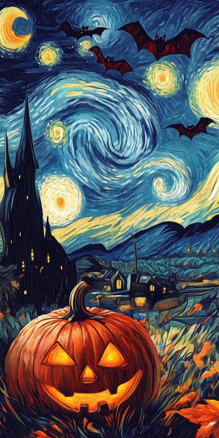 Halloween Van Gogh Style with pumpkin wallpaper