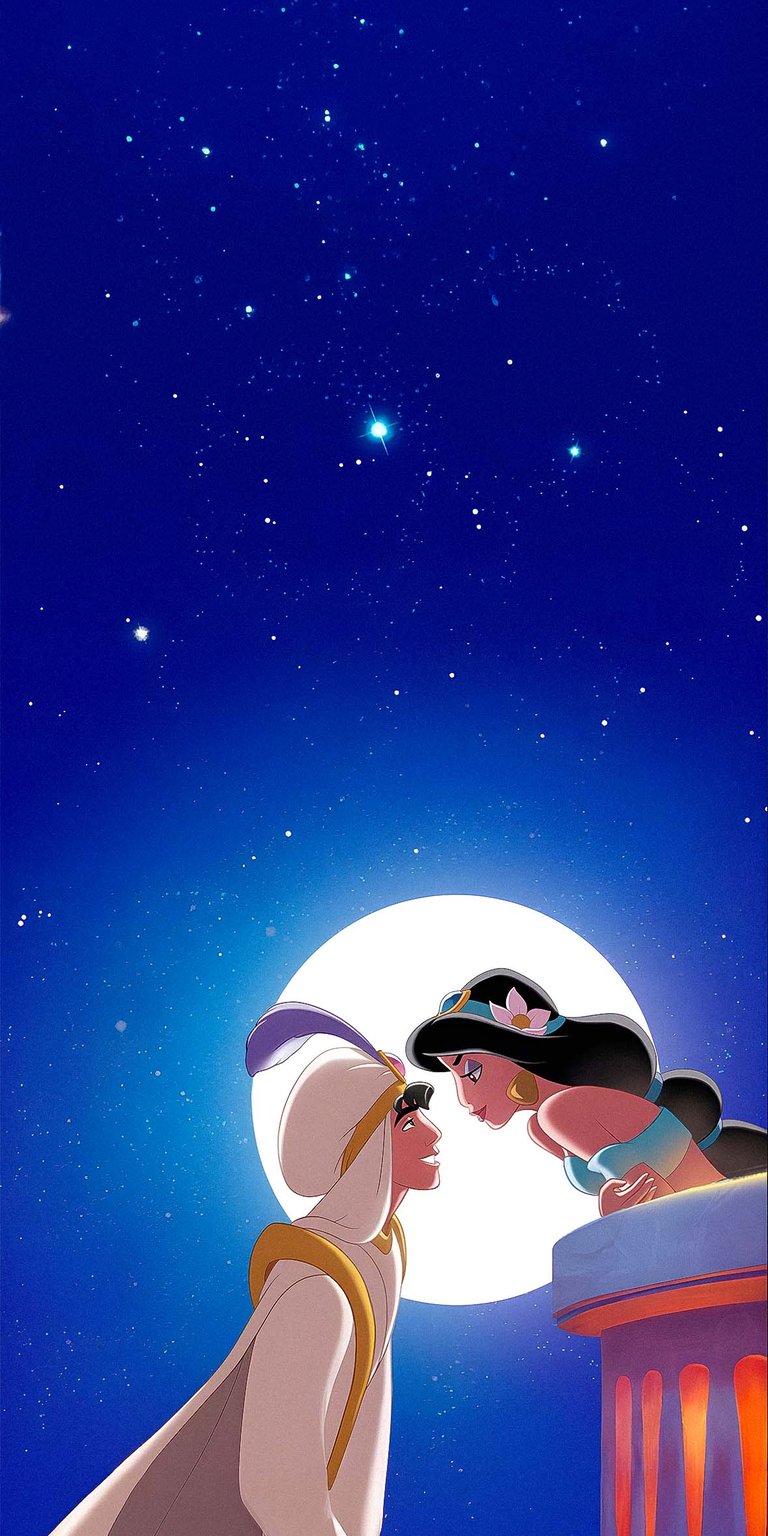 Aladdin and Princess Jasmine behind the moon wallpaper in HD